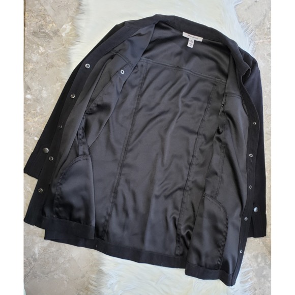 JM Collection Faux Suede Jacket Snaps Black Sz 18 - Picture 2 of 7